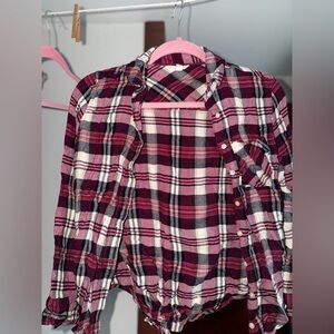 Aeropostale Burgundy and Pink Plaid Shirt